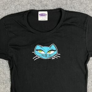 Poster Pop T-Shirt Womens Large Black Blue Cat Graphic Tee‎  Vintage
